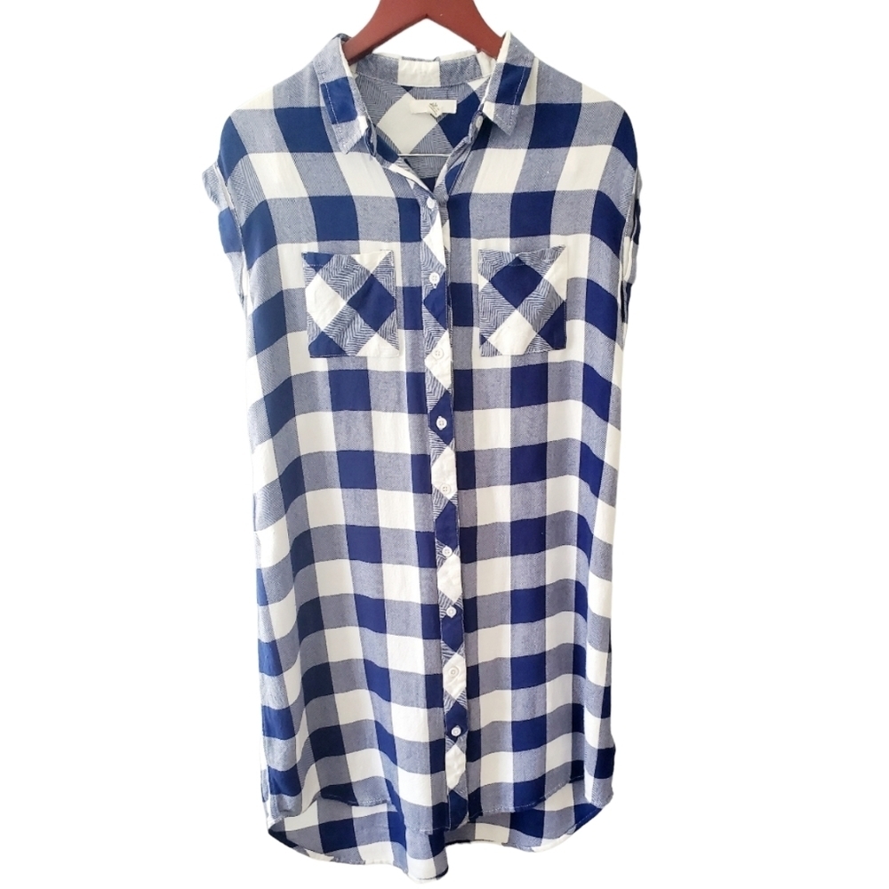 BLL New York Navy and White Large Check Dress Size Large